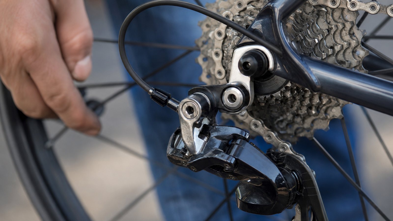 Groupe de transmission et roues haut de gamme montés sur un vélo sur mesure en titane